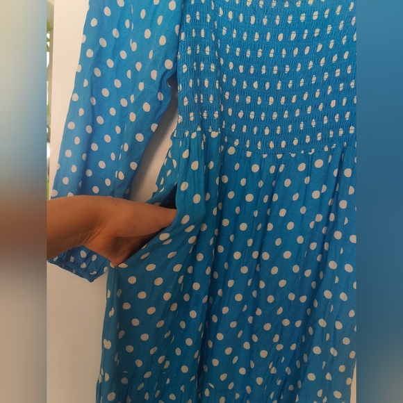 Anthropologie Dolan Blue & White Long Sleeve Polka Dot Midi maxi Dress - Picture 4 of 7